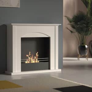 TecnoAir Firenze Freestanding Bioethanol Eco Fireplace with White Wood Fire Surround