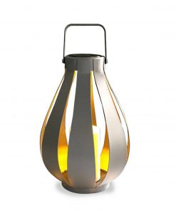 Callow Silver Solar Pear Shaped Lantern with LED Candle