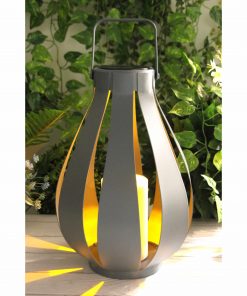 Callow Silver Solar Pear Shaped Lantern with LED Candle