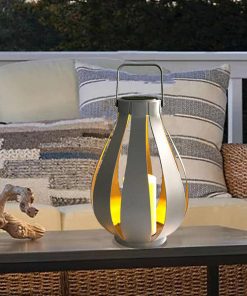Callow Silver Solar Pear Shaped Lantern with LED Candle