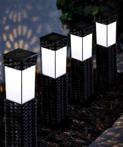 Callow Rattan Effect Square Garden Solar LED Bollard Light