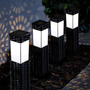 Callow Rattan Effect Square Garden Solar LED Bollard Light