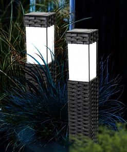 Callow Rattan Effect Square Garden Solar LED Bollard Light