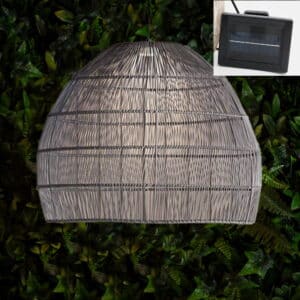 Callow Outdoor Solar LED Pendant Light with Grey Rattan Effect Shade