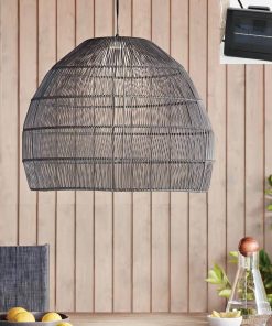 Callow Outdoor Solar LED Pendant Light with Grey Rattan Effect Shade