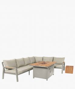 Pacific Lifestyle Stockholm Limestone Outdoor Corner Seating Set including Fire Pit Table