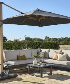 Norfolk Leisure 3m Square Royce Ambassador NO LED - Wood Look Frame Cantilever Parasol & Cover - Smoke Grey