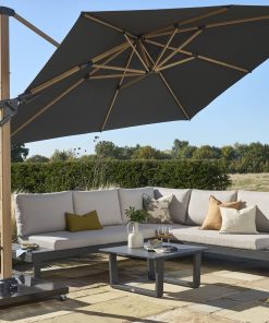Norfolk Leisure 3m Square Royce Ambassador NO LED - Wood Look Frame Cantilever Parasol & Cover - Smoke Grey