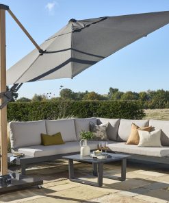 Norfolk Leisure 3m Square Royce Ambassador NO LED - Wood Look Frame Cantilever Parasol & Cover - Smoke Grey