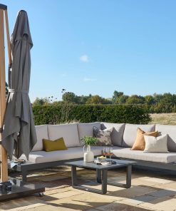 Norfolk Leisure 3m Square Royce Ambassador NO LED - Wood Look Frame Cantilever Parasol & Cover - Smoke Grey