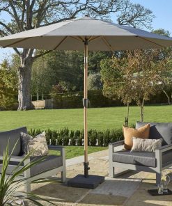 Norfolk Leisure Royce Premium 3m Round Parasol LED - Wood Look Frame - Novasun™ SMOKE GREY Canopy & Cover