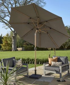 Norfolk Leisure Royce Premium 3m Round Parasol LED - Wood Look Frame - Novasun™ SMOKE GREY Canopy & Cover