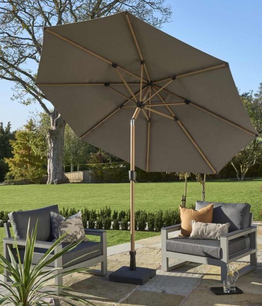 Norfolk Leisure Royce Premium 3m Round Parasol LED - Wood Look Frame - Novasun™ SMOKE GREY Canopy & Cover