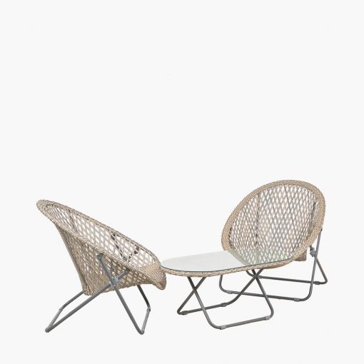 Tobs Outdoor Grey Foldable Loungers Set with Oval Table