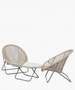 Tobs Outdoor Grey Foldable Loungers Set with Oval Table