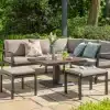 Hemsby Mini Corner Outdoor Lounge Set with Height Adjustable Table - Black Aluminium Frame & Light Taupe Cushions