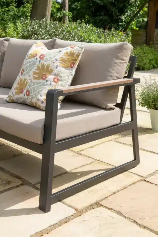 Hemsby Mini Corner Outdoor Lounge Set with Height Adjustable Table - Black Aluminium Frame & Light Taupe Cushions