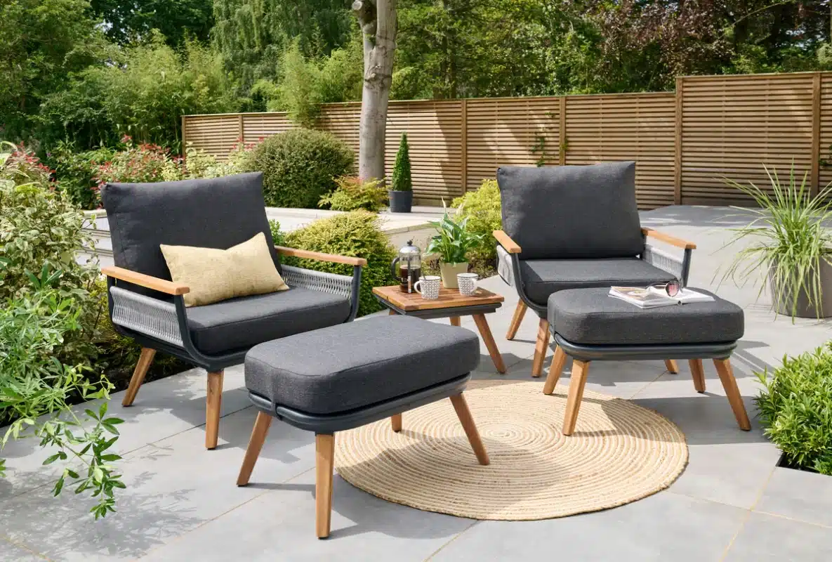 Kimora Relax Bistro with foot stools and Grey Fabric Cushion