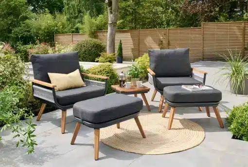 Kimora Relax Bistro with foot stools and Grey Fabric Cushion