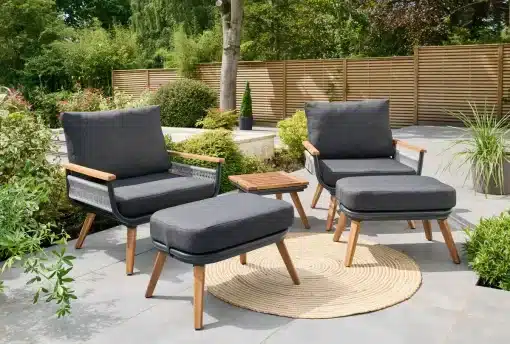 Kimora Relax Bistro with foot stools and Grey Fabric Cushion