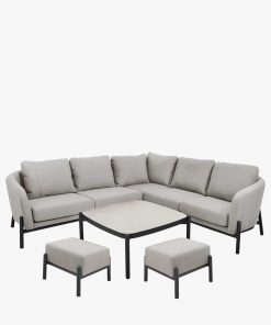 Pacific Lifestyle Nevada Putty Small Outdoor Corner Seating Set with Coffee Table and Footstools