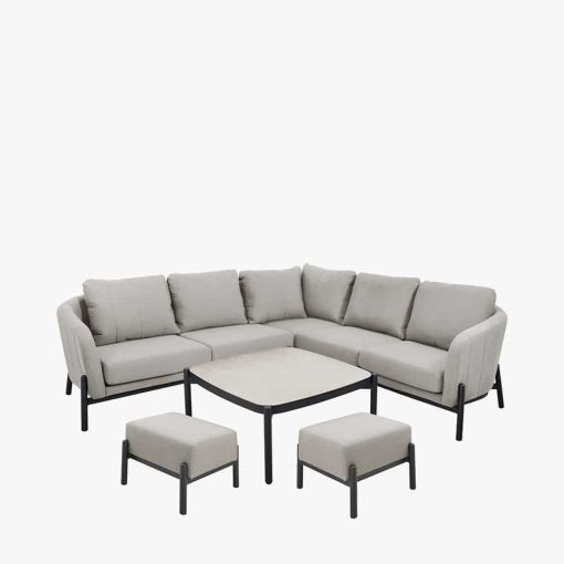 Pacific Lifestyle Nevada Putty Small Outdoor Corner Seating Set with Coffee Table and Footstools