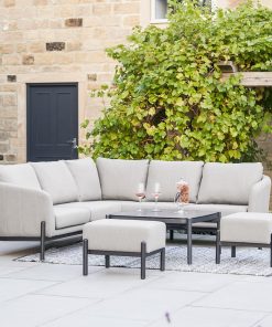 Pacific Lifestyle Nevada Putty Small Outdoor Corner Seating Set with Coffee Table and Footstools