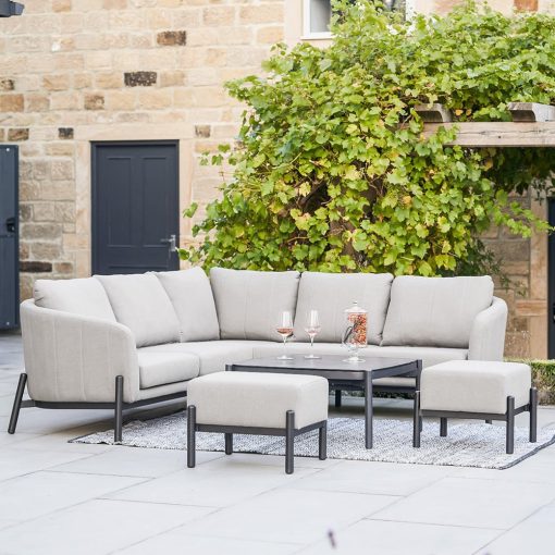 Pacific Lifestyle Nevada Putty Small Outdoor Corner Seating Set with Coffee Table and Footstools