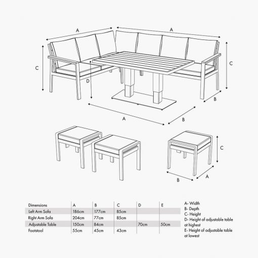 Pacific Lifestyle Aruba Outdoor Corner Seating Set with Adjustable Table