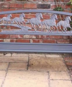 Cast iron bench with running horses