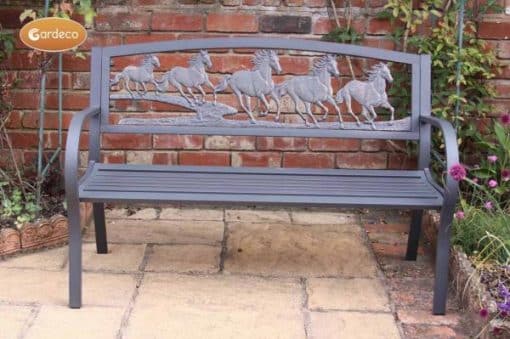 Cast iron bench with running horses