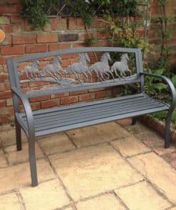 Cast iron bench with running horses