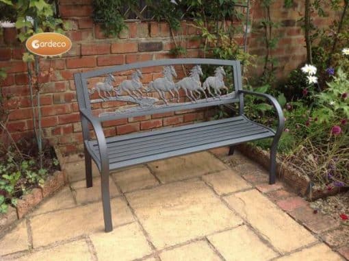 Cast iron bench with running horses